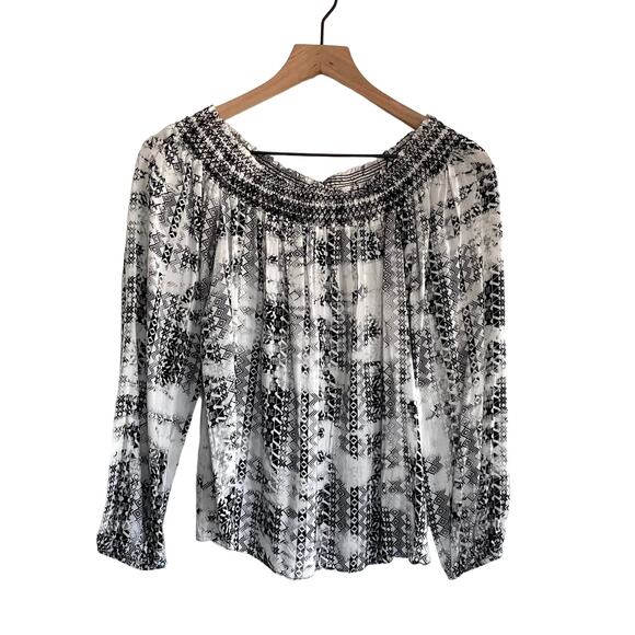 Parker Black & White Aztec Print Off-The-Shoulder Blouse Top Size S - Picture 4 of 9